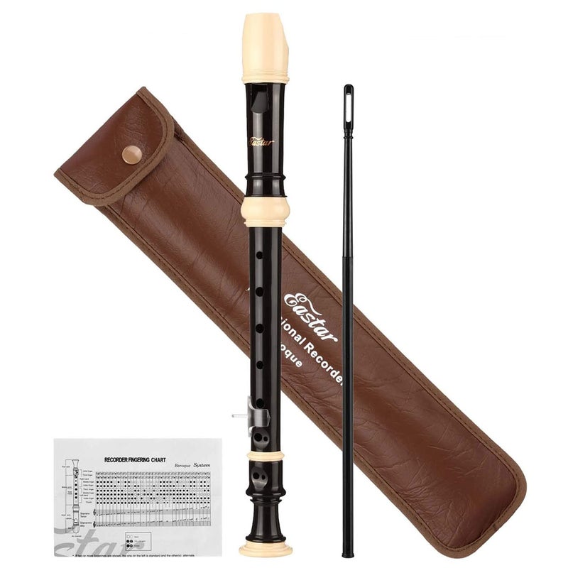 Eastar Soprano Recorder for Beginners Kids, Baroque style C Key Recorder Instrument ABS Classic 3 Piece with Cleaning Kit, Thumb Rest, Leather Bag, Fingering Chart, Brown, ERS-21BB - Image 1